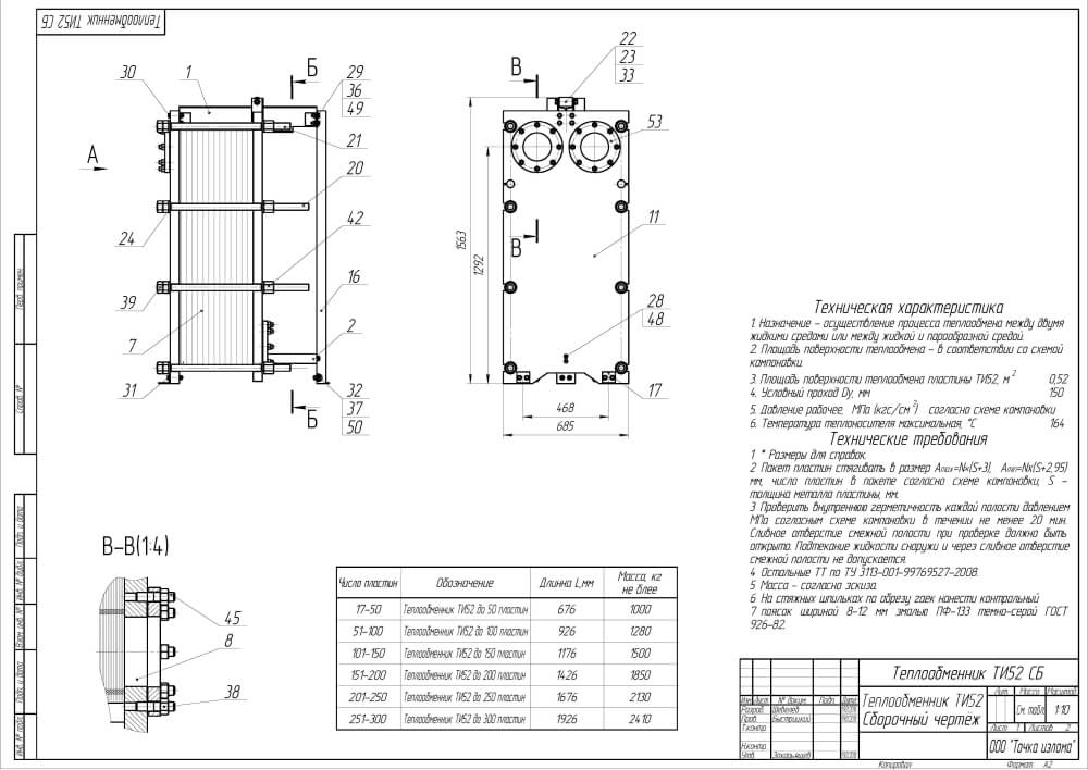 Чертеж пластинчатого теплообменника ТИ 52