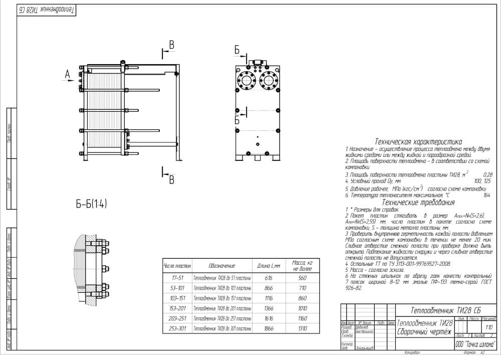 Чертеж пластинчатого теплообменника ТИ 28